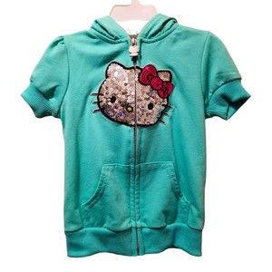 Hello Kitty Sanrio Toddler Girls Turquoise Sequin Short Sleeve Hoodie 4T *FLAW*